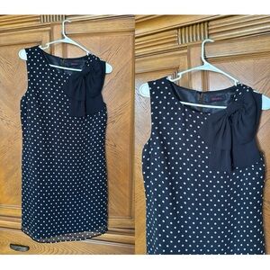 Black Polka Dot Dress with Bow Sleeveless Straight Preppy Midi Chiffon Size 6